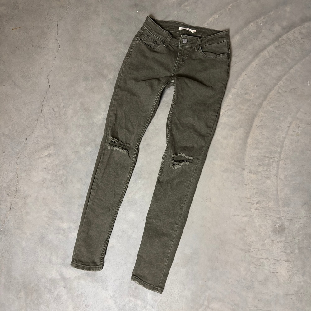 Levi's 710 Super Skinny Jeans Womens 25 Olive Green Distressed Ripped Grunge